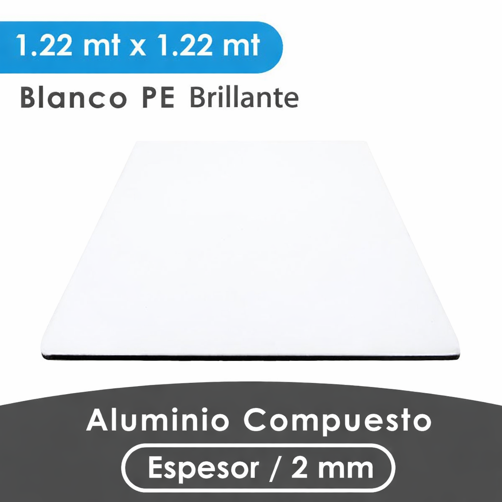 ALUMINIO COMPUESTO ALUKOMP BLANCO BRILLANTE PE 2MM/0.18MM 1.22X1.22 MTS