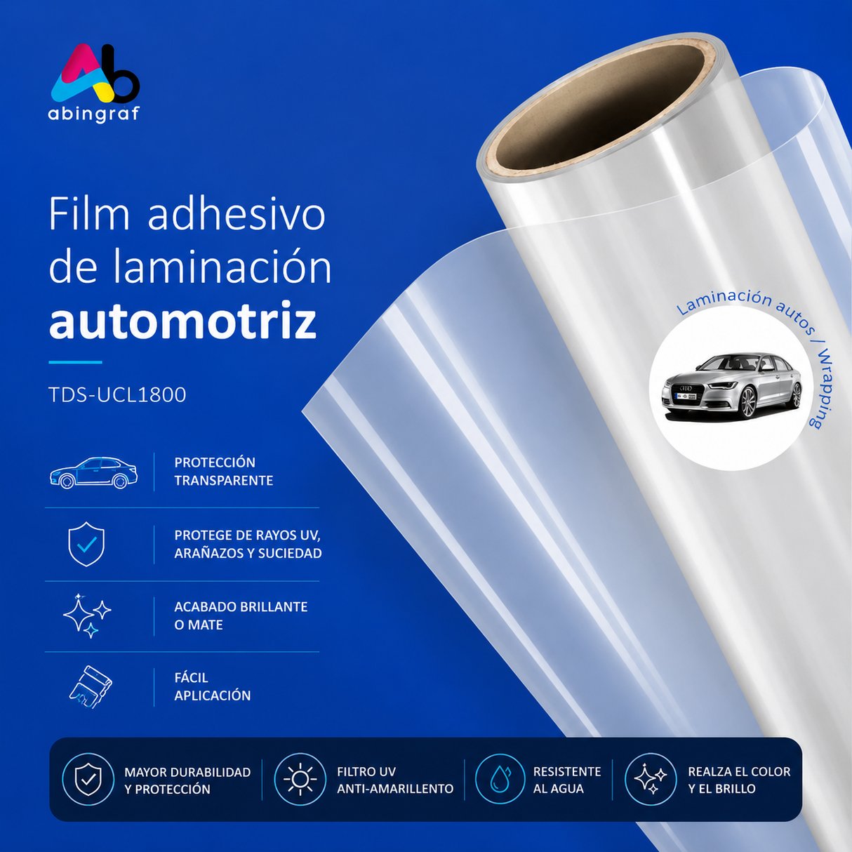 FILM LAMINACION FUNDIDO MGRAF PARA ROTULACION DE VEHICULOS 50mic Y LINER PET 50mic 1.52M