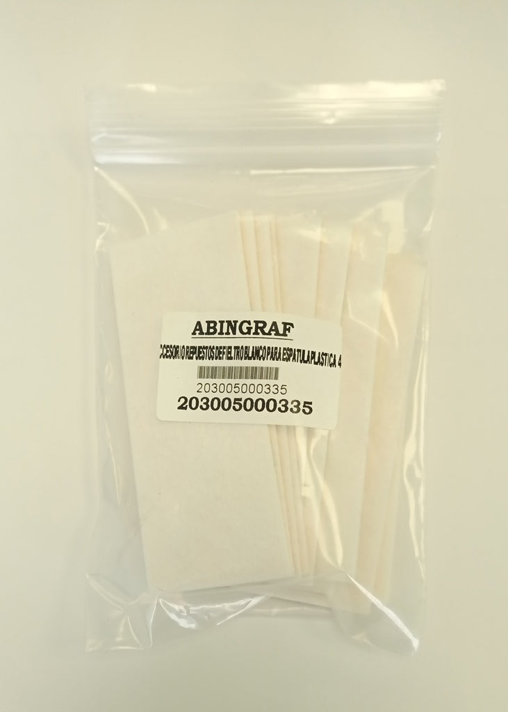 REPUESTOS DE FIELTRO BLANCO PARA ESPATULA PLASTICA  4cm X 10cm PACK 10