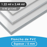 PLANCHA PVC MGRAF TIPO TROVICEL BLANCA 5MM 0.45 DENSIDAD 1.22X2.44 MTS