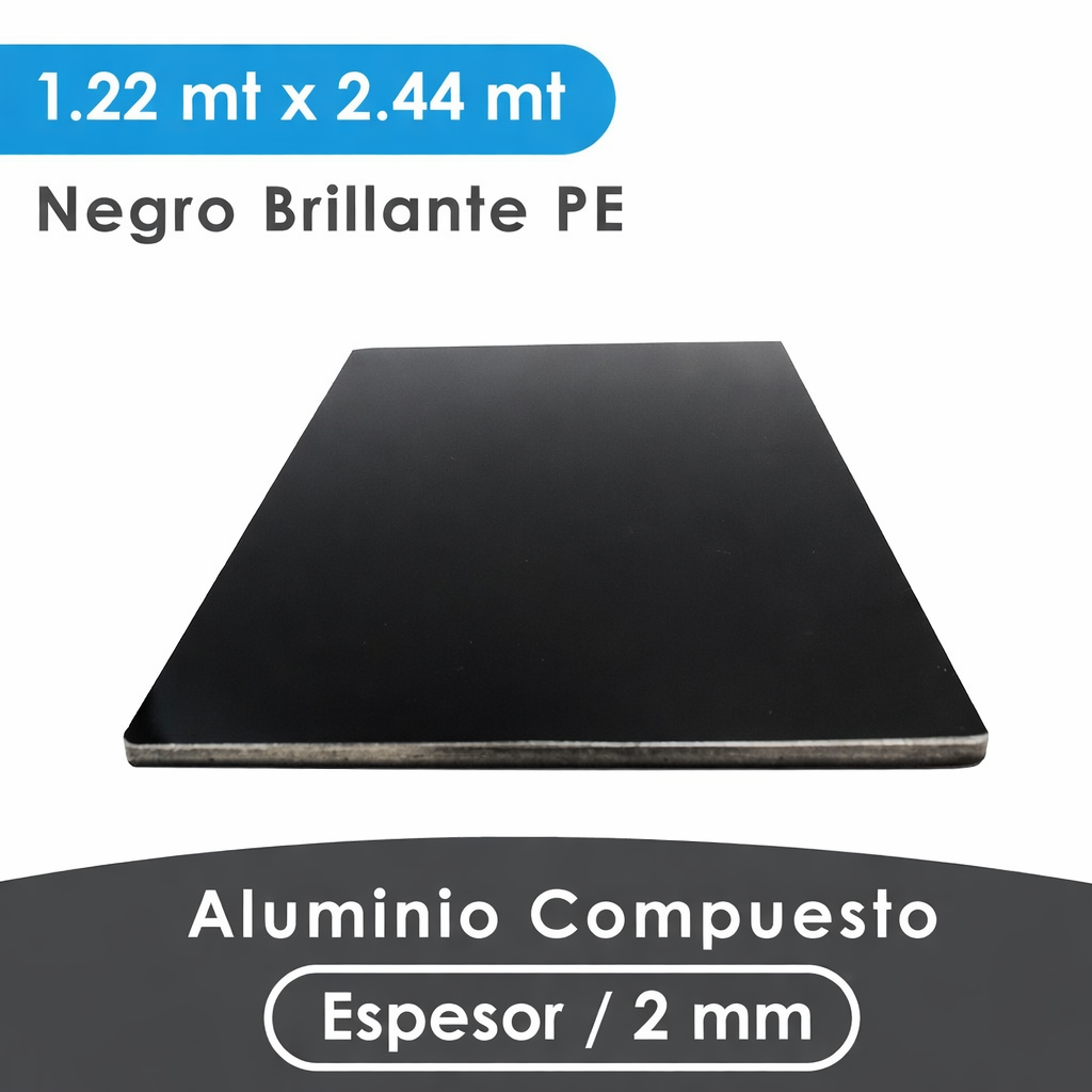 ALUMINIO COMPUESTO ALUKOMP NEGRO BRILLANTE PE 2MM/0.15MM 1.22X2.44 MTS