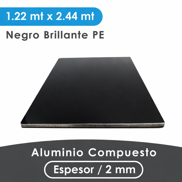 ALUMINIO COMPUESTO ALUKOMP NEGRO BRILLANTE PE 2MM/0.15MM 1.22X2.44 MTS