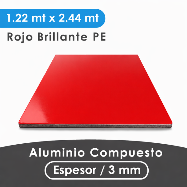 ALUMINIO COMPUESTO ALUKOMP ROJO BRILLANTE PE 3MM/0.18MM 1.22X2.44 MTS