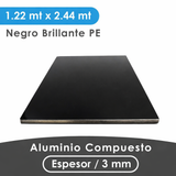 ALUMINIO COMPUESTO ALUKOMP NEGRO BRILLANTE PE 3MM/ 0.18 MM  1.22X2.44 MTS