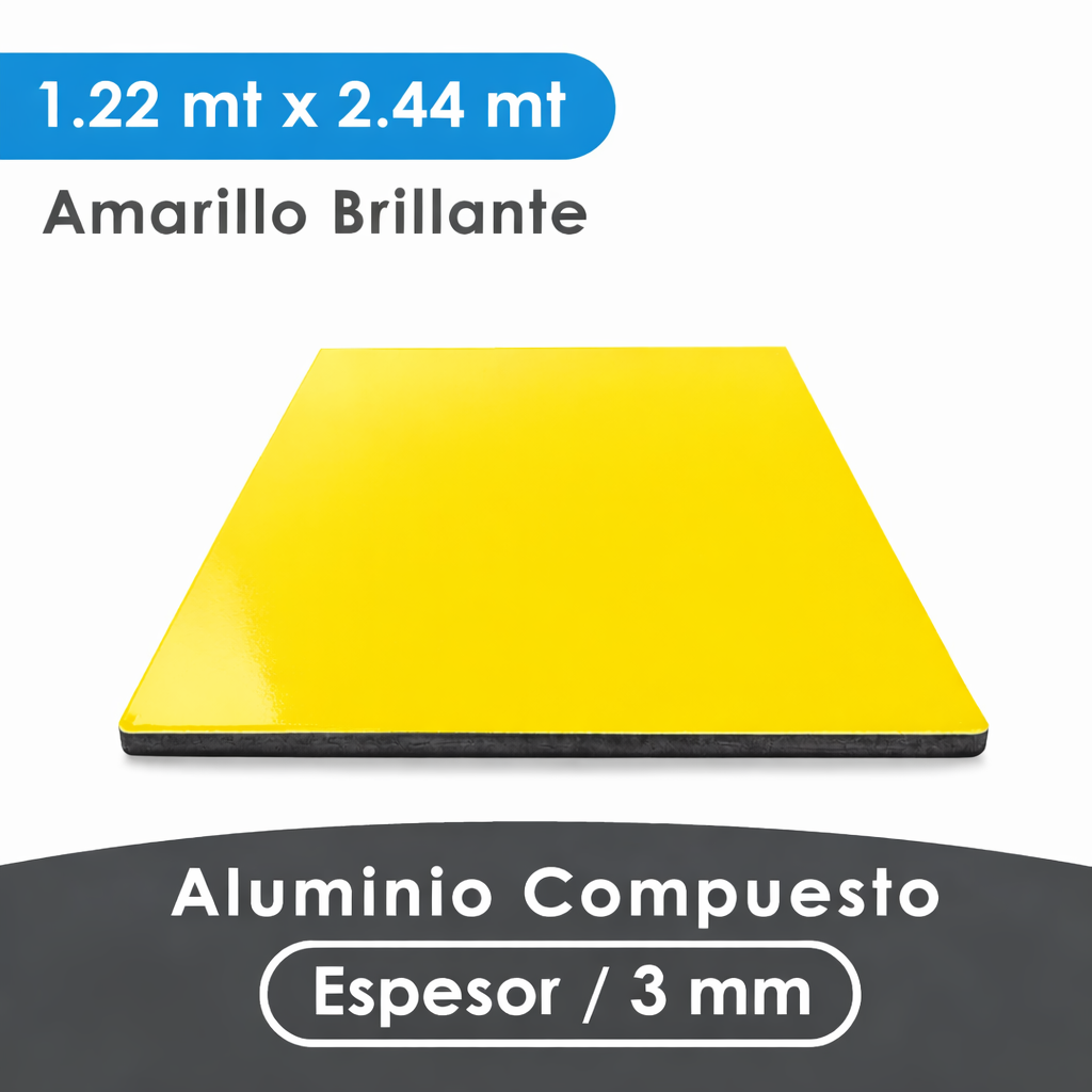 ALUMINIO COMPUESTO ALUKOMP AMARILLO BRILLANTE PE 3MM/0.18MM 1.22X2.44 MTS