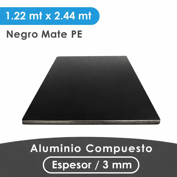 ALUMINIO COMPUESTO ALUKOMP NEGRO MATE PE 3MM/ 0.18 MM 1.22X2.44 MTS