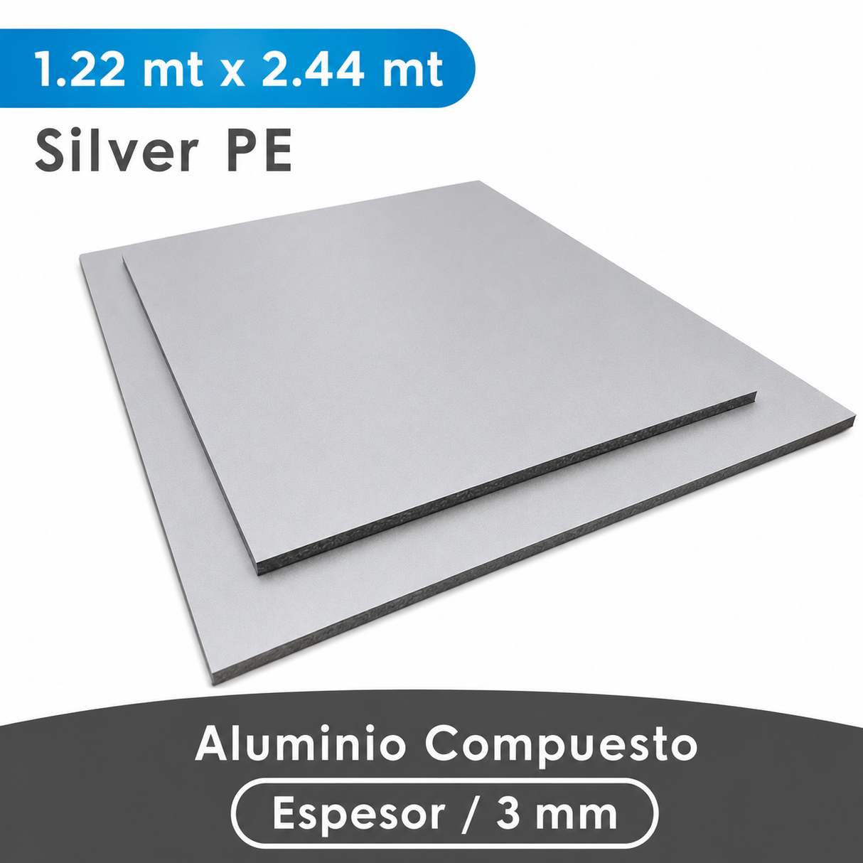 ALUMINIO COMPUESTO ALUKOMP FLASH SILVER PE 3MM/0.18MM  1.22X2.44 MTS