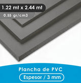 PLANCHA PVC MGRAF TIPO TROVICEL NEGRO GRAFITO MATTE 3MM 0.55 DENSIDAD 1.22X2.44 MTS