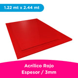 ACRILICO MGRAF ROJO 138 FUNDIDO 3MM LINER PLASTICO 1.22X2.44MTS