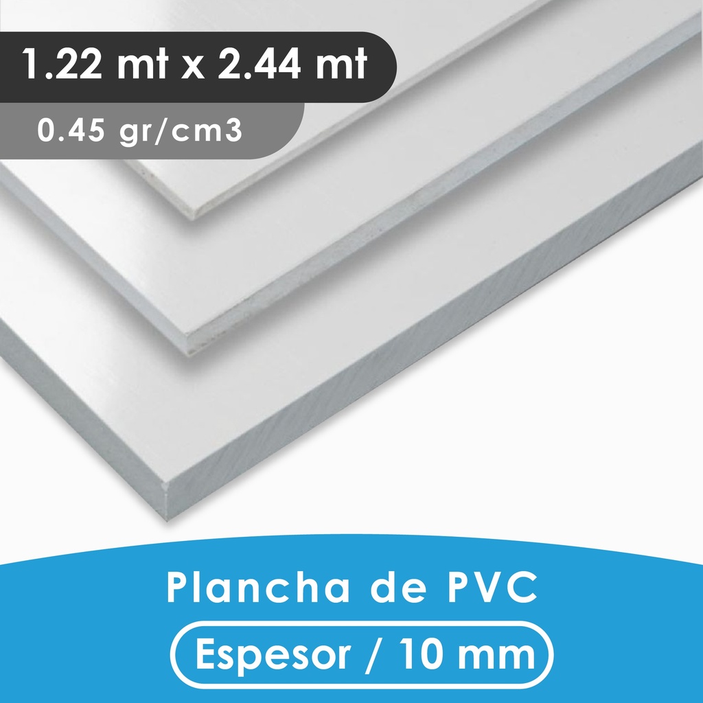PLANCHA PVC MGRAF BLANCA 10MM 0.45 DENSIDAD 1.22X2.44 MTS