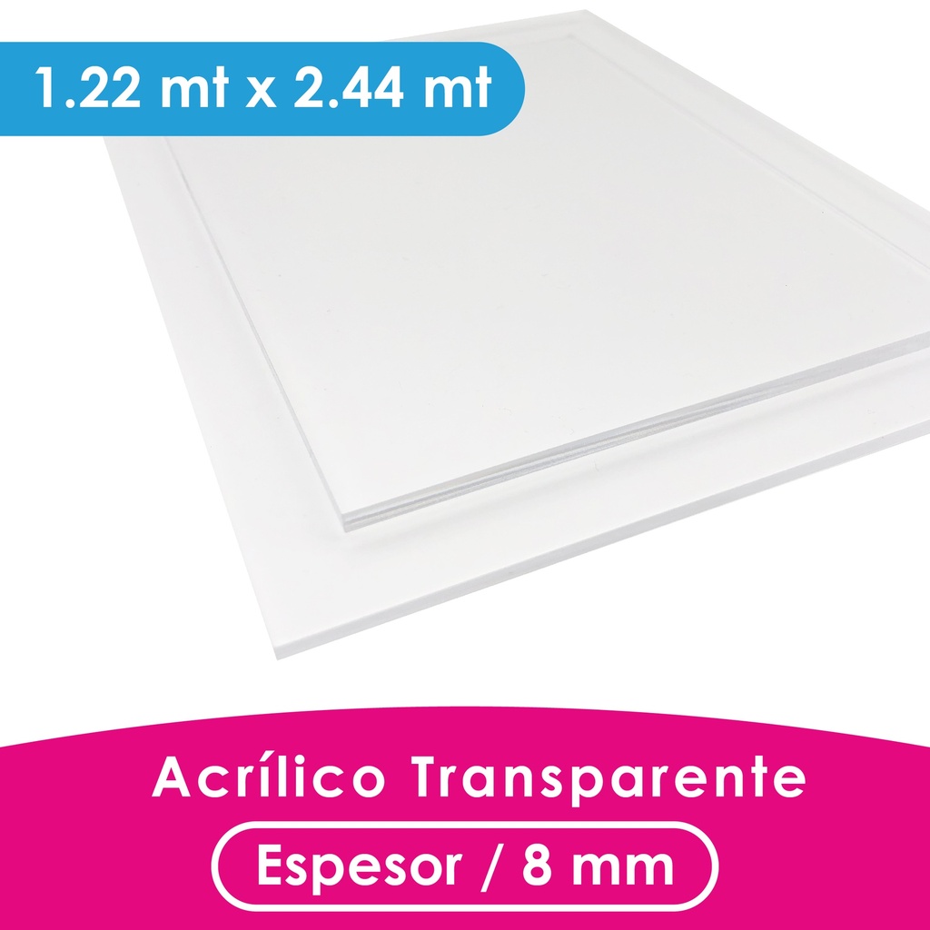 ACRILICO MGRAF TRANSPARENTE FUNDIDO 8MM LINER PLASTICO 1.22X2.44 MTS