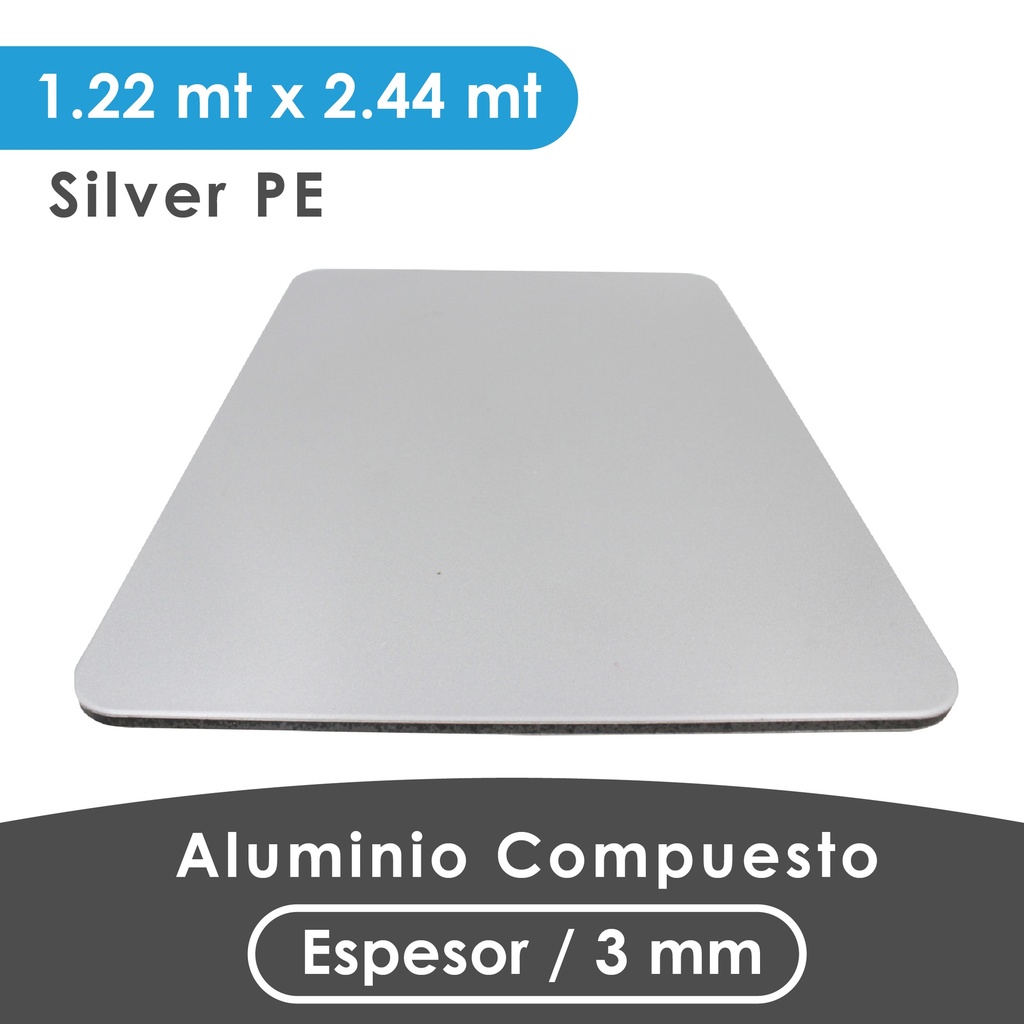 ALUMINIO COMPUESTO ALUKOMP SILVER PE 3MM/0.18MM  1.22X2.44 MTS