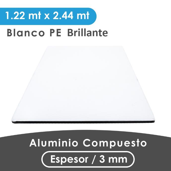 ALUMINIO COMPUESTO ALUKOMP BLANCO BRILLANTE PE 3MM/0.18MM  1.22X2.44 MTS