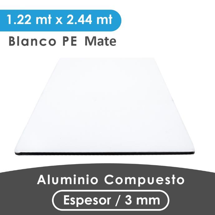 ALUMINIO COMPUESTO ALUKOMP BLANCO MATTE PE 3MM/0.18mm 1.22X2.44 MTS