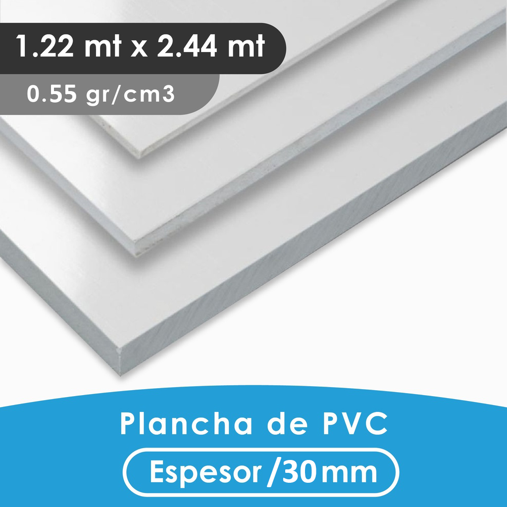 PLANCHA PVC MGRAF BLANCA 30MM 0.55 DENSIDAD 1.22X2.44 MTS