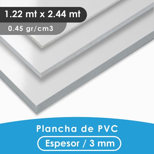 [401100110003] PLANCHA PVC MGRAF BLANCA 3MM 0.45 DENSIDAD 1.22X2.44 MTS