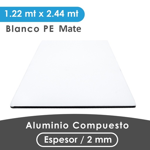 [407000200002] ALUMINIO COMPUESTO ALUKOMP BLANCO MATTE PE 2MM/0.18mm 1.22X2.44 MTS