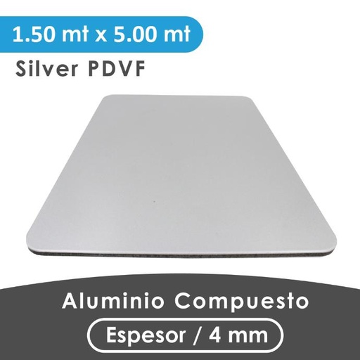 [407005015004] ALUMINIO COMPUESTO ALUKOMP SILVER PVDF 4MM/0.50MM 1.50X5.00 MTS