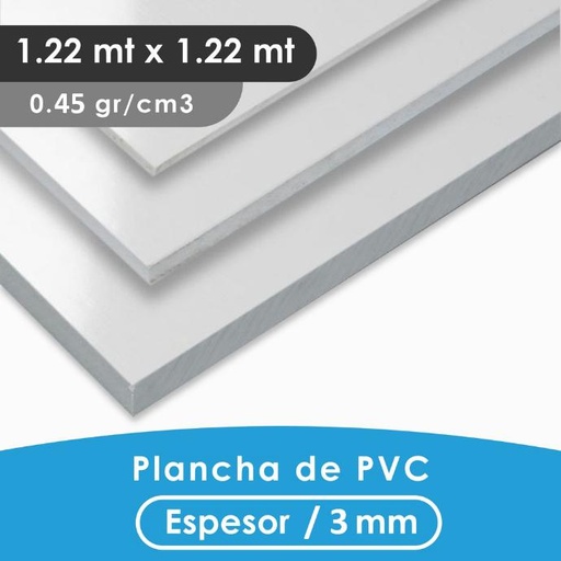 [401221220453] PLANCHA PVC MGRAF BLANCA 3MM 0.45 DENSIDAD 1.22X1.22 MTS