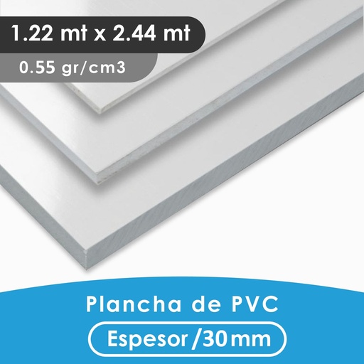 [401100120030] PLANCHA PVC MGRAF BLANCA 30MM 0.55 DENSIDAD 1.22X2.44 MTS